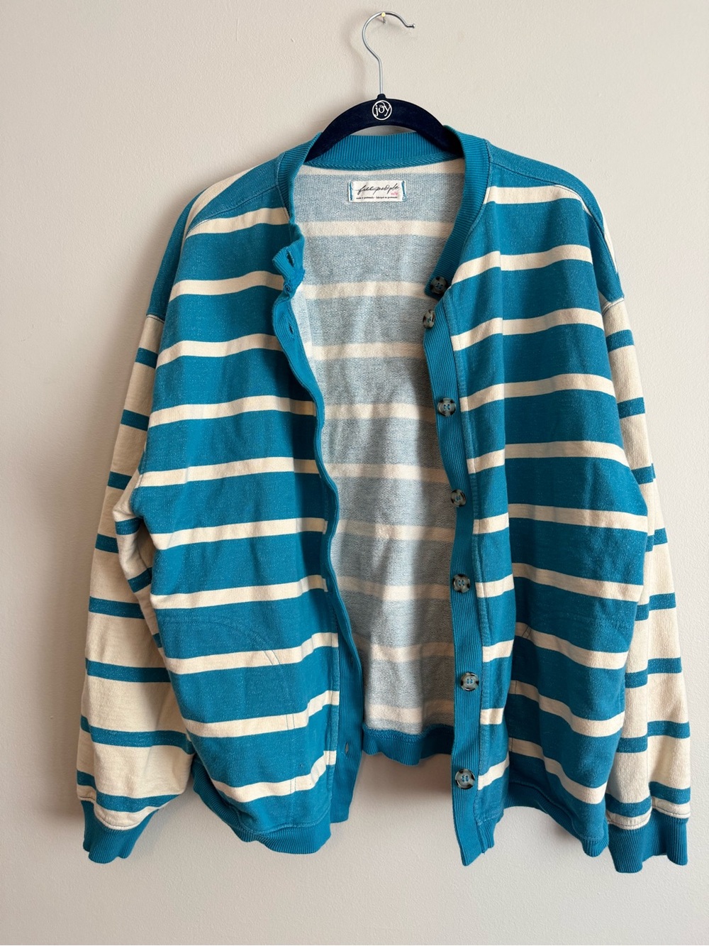 Free people xs classic striped cardigan sweatshirt button down oversized - Picture 11 of 13